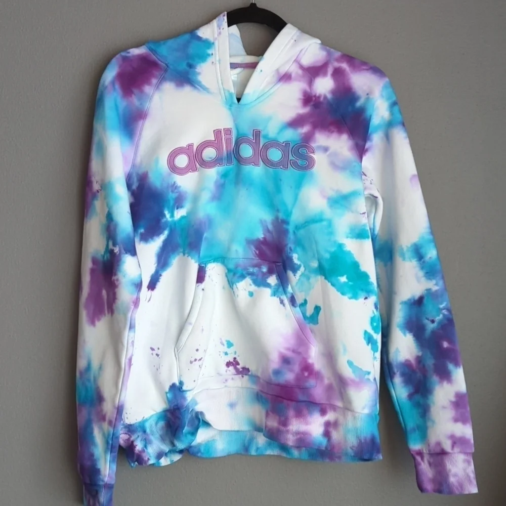 Tie dye Adidas Hoodie. Women's hoodie. Custom tie dye. Women's Medium hoodie - Picture 2 of 8